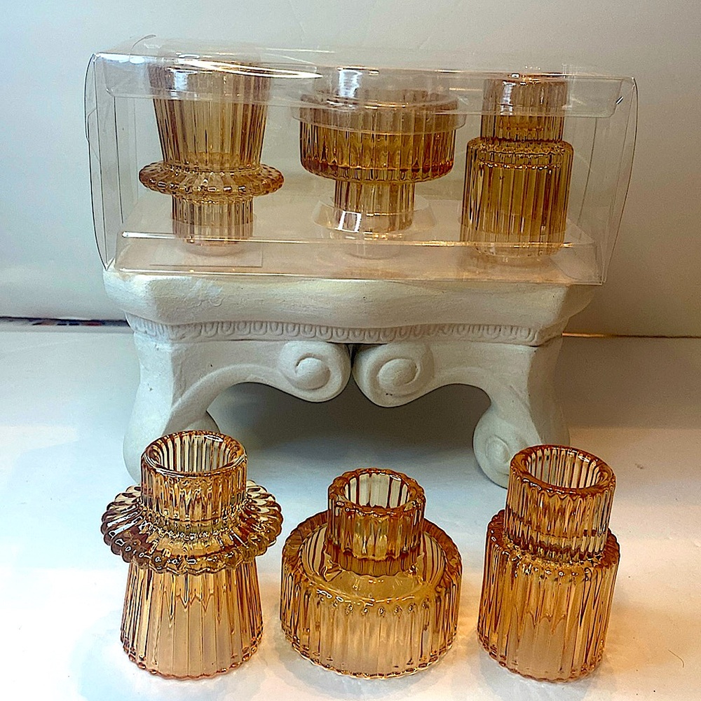 NEW ROBERT STANLEY SIGNATURE COLLECTION 3 PIECE GLASS CANDLE HOLDER